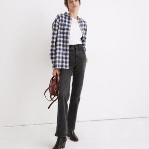 Madewell Flannel Sunday Shirt in Delgany Plaid Blue Baby Pink Women XXS NWOT
